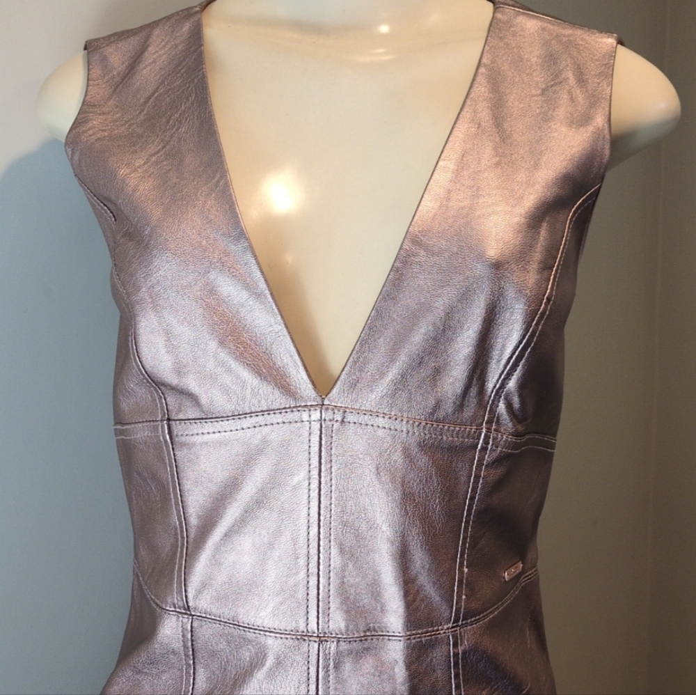 A/X Armani Exchange Metallic Pink Faux Leather Mini Dress Women's Size 2 - Picture 4 of 16